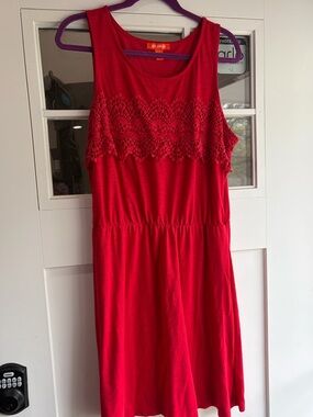 Joe Fresh Red Sleeveless Lace Yoke Midi Dress